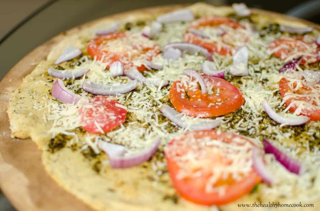 Pesto Pizza with Chickpea Crust