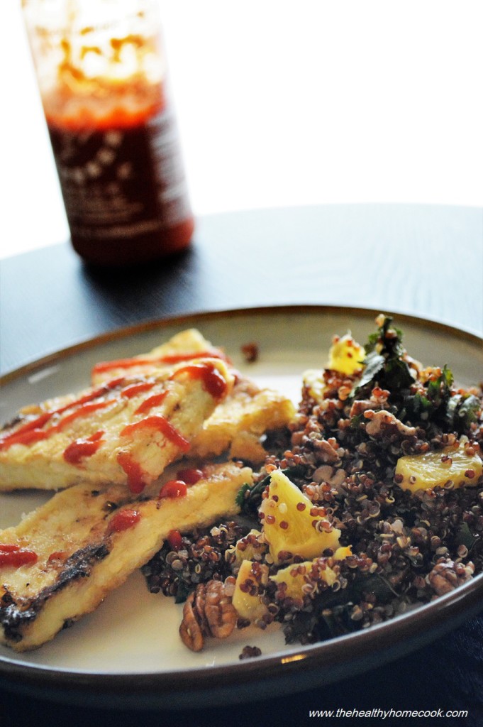 This Crispy Tofu with Orange Pecan Quinoa is my new obsession. Meatless Mondays never tasted so good!