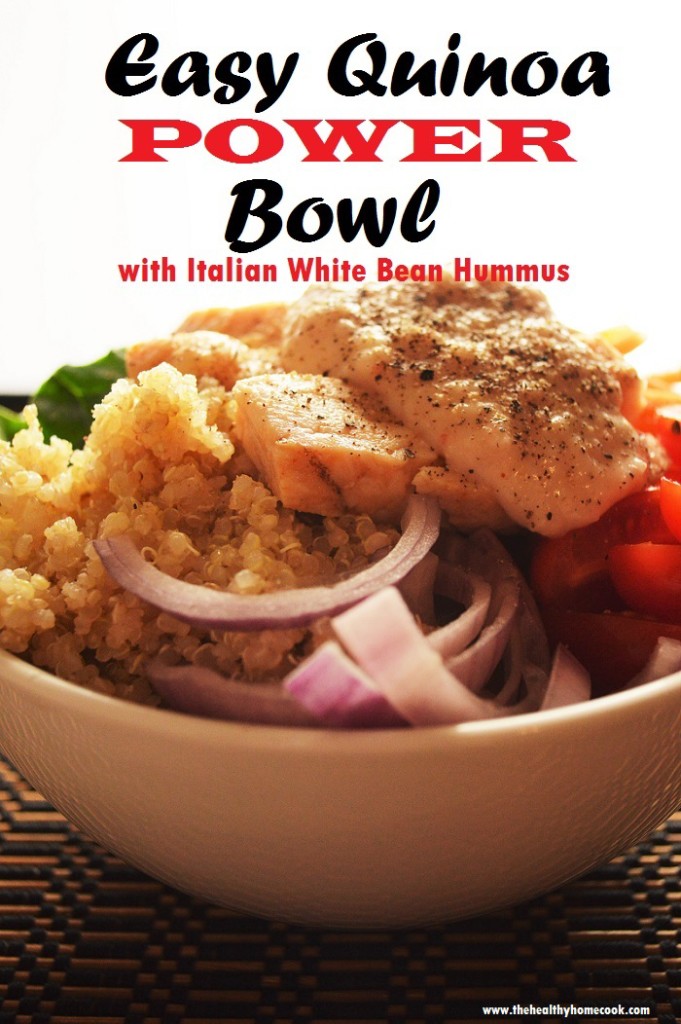 My Easy Quinoa Power Bowl with Italian White Bean Hummus is a perfect, quick and easy meal. Packed with protein and a ton of veggies!