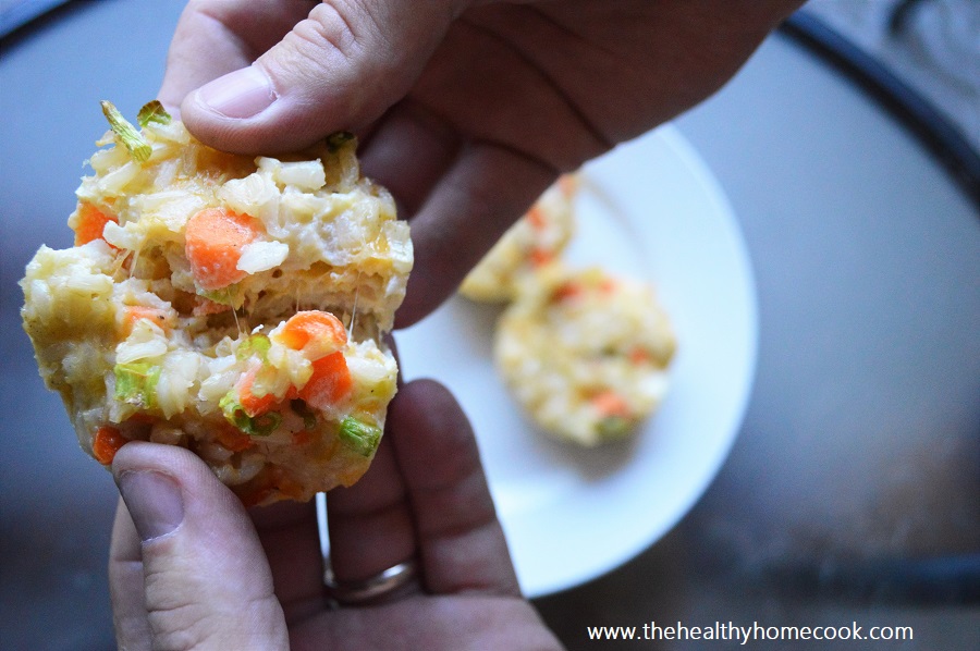 Cheesy Vegetable Rice Cakes- Use up your leftover rice in this easy, cheesy toddler meal!