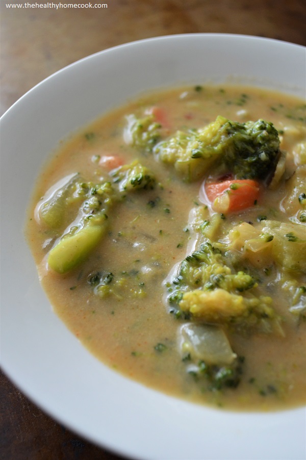 This recipe has all the flavor you love of the traditional Broccoli Cheese Soup, without the added butter, milk and cheese! ENJOY!