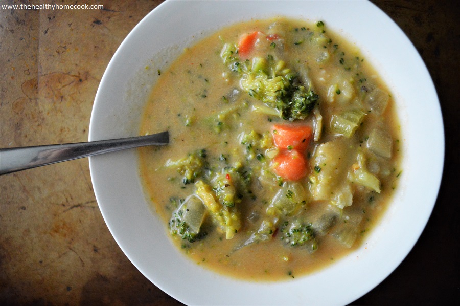 This recipe has all the flavor you love of the traditional Broccoli Cheese Soup, without the added butter, milk and cheese! ENJOY!