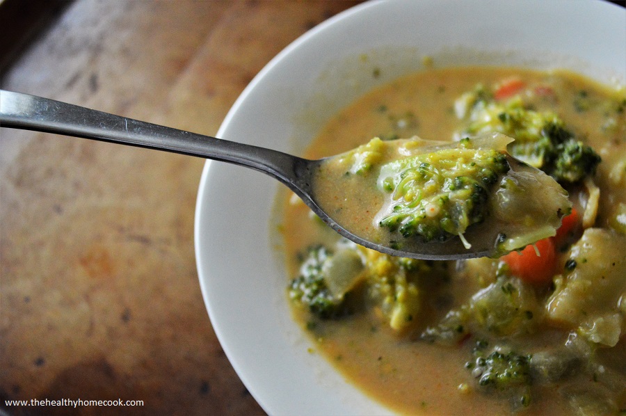 This recipe has all the flavor you love of the traditional Broccoli Cheese Soup, without the added butter, milk and cheese! ENJOY!