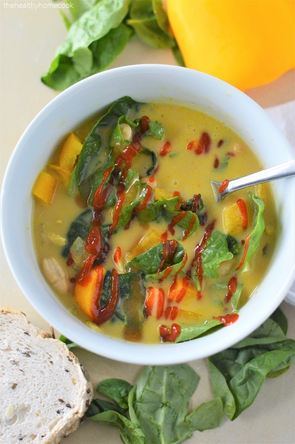 This Pumpkin Curry Vegetable Soup is easy to make and packed with flavor! Dairy free, gluten free and as delicious as it sounds.