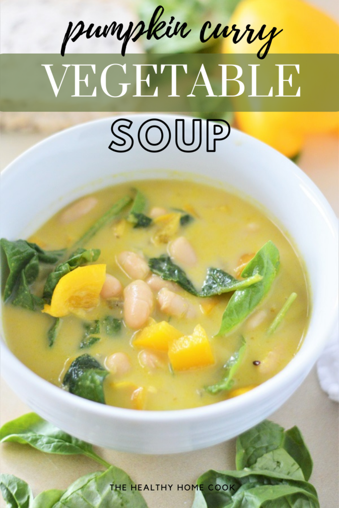 This Pumpkin Curry Vegetable Soup is easy to make and packed with flavor! Dairy free, gluten free and as delicious as it sounds.
