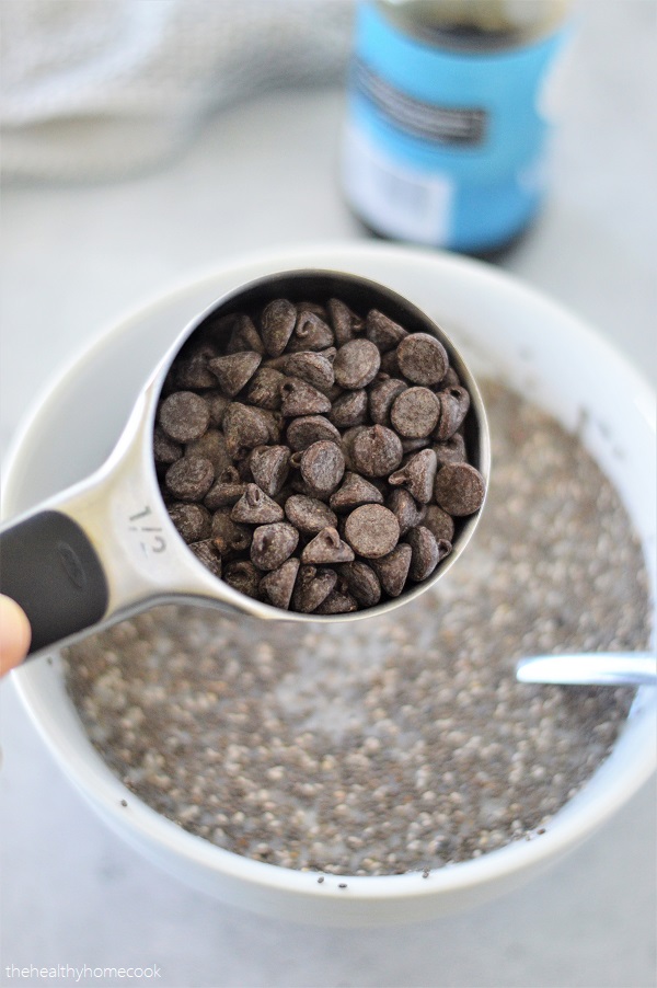 This Chocolate Chip Chia Seed Pudding is the perfect simple healthy dessert! No cooking required, you will love how easy and delicious it is!