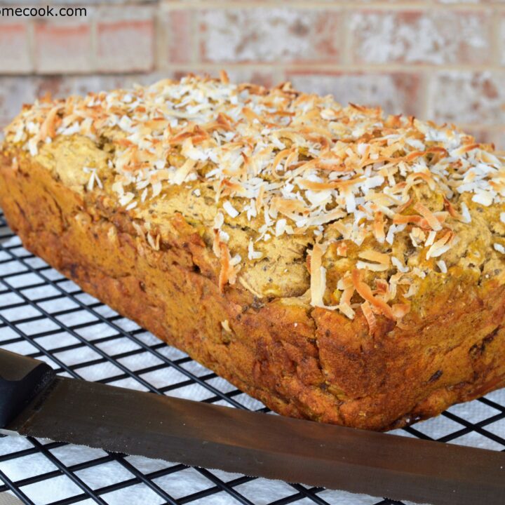 This Pumpkin Coconut Banana Sticky Bread, is soft, sticky, and just sweet enough to keep you coming back for more