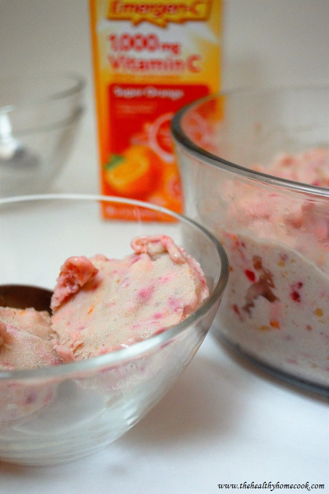 My Super Fruity Nice Cream is tangy, creamy and a delicious treat with the added immune benefits of Emergen-C. The perfect way to treat yourself after a long summer workout!
