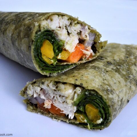 This fresh and fit Grilled Chicken Pesto Wrap is a tasty way to enjoy your lunch break today!