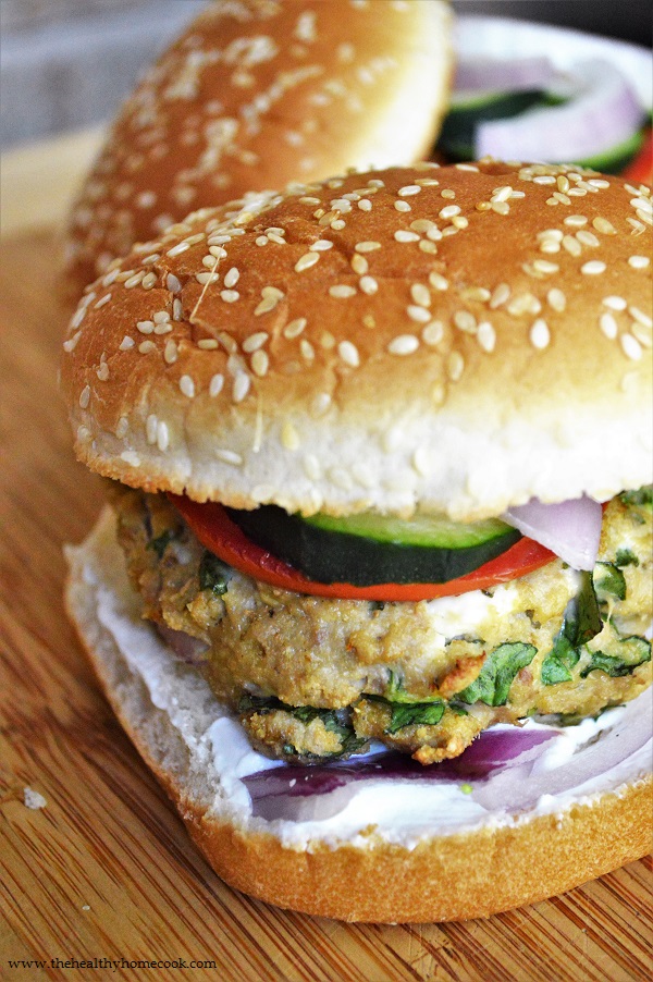 This Greek Turkey Burger has it all!  Swap out the classic beef version for this lighter more flavorful recipe!