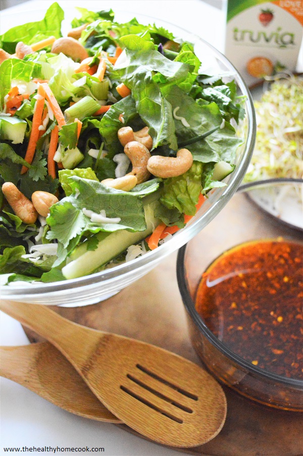 A deliciously nutritious salad channeling some of my favorite Thai flavors, topped with a spicy sweet chili vinaigrette.