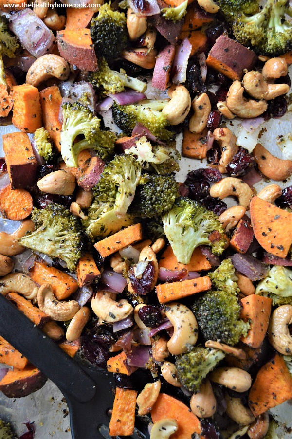 Broccoli Sweet Potato & Craisin Hash- an easy to make, healthy and delicious meal that comes together in just 30 minutes, featuring tons of fresh veggies and tangy craisins.