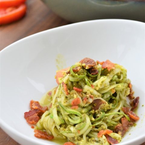 Pesto Zucchini Noodles with Bacon