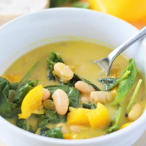 This Pumpkin Curry Vegetable Soup is easy to make and packed with flavor! Dairy free, gluten free and as delicious as it sounds.