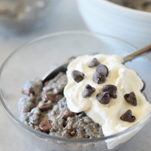 This Chocolate Chip Chia Seed Pudding is the perfect simple healthy dessert! No cooking required, you will love how easy and delicious it is!
