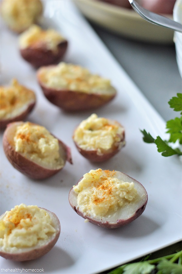 Tiny potatoes transformed into a delicious vegan appetizer that will be the hit of your party!