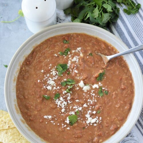 Easy Homemade Refried Beans ready in 10 minutes! Perfect for your next taco night!