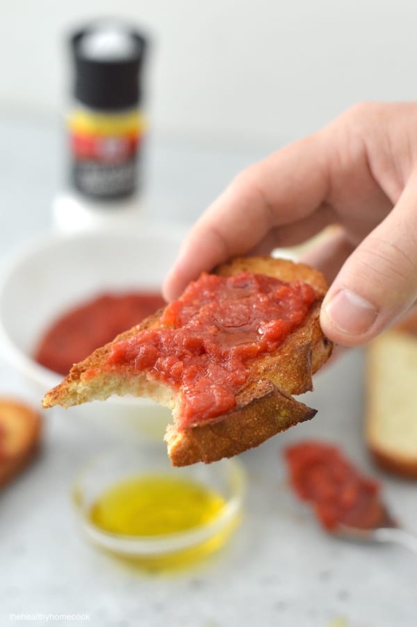 Pan Con Tomate is a Spanish tomato toast that is simple but incredibly delicious. It's a quick 4 ingredient recipe everyone will love.