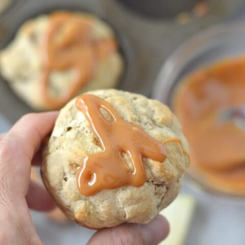 These Gluten Free Caramel Apple Muffins are perfectly fluffy and sweet..but not too sweet. They are my new favorite autumn goodie to warm up with.