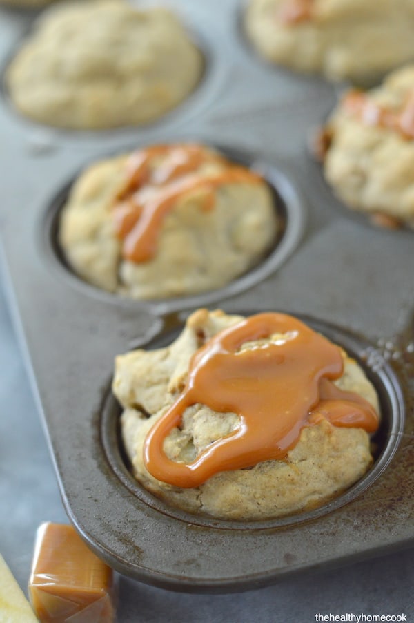 These Gluten Free Caramel Apple Muffins are perfectly fluffy and sweet..but not too sweet. They are my new favorite autumn goodie to warm up with.
