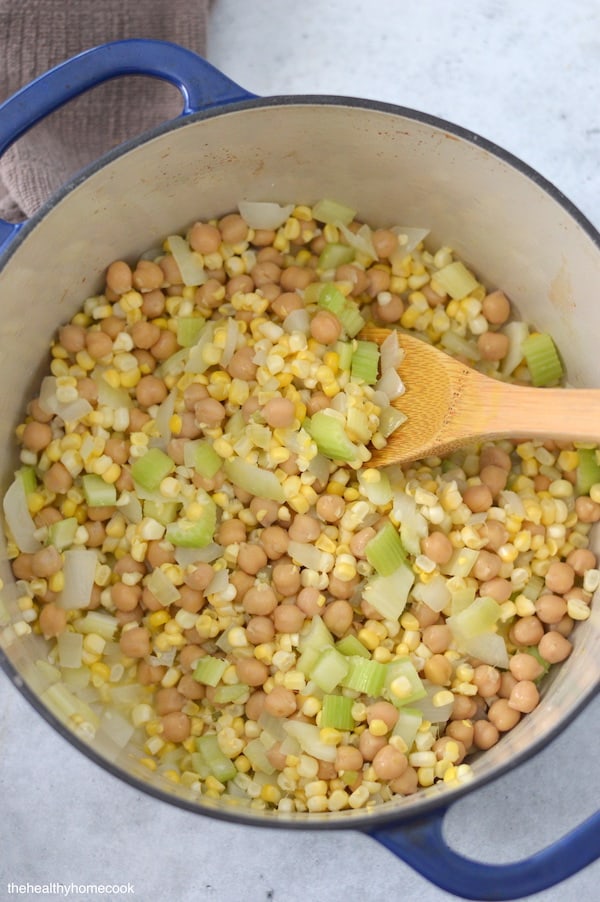 There is no better way to warm up a cold winter night than with this simple and delicious Rosemary Corn Soup.