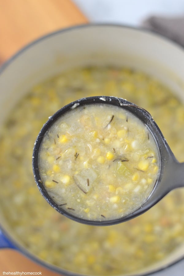 There is no better way to warm up a cold winter night than with this simple and delicious Rosemary Corn Soup.