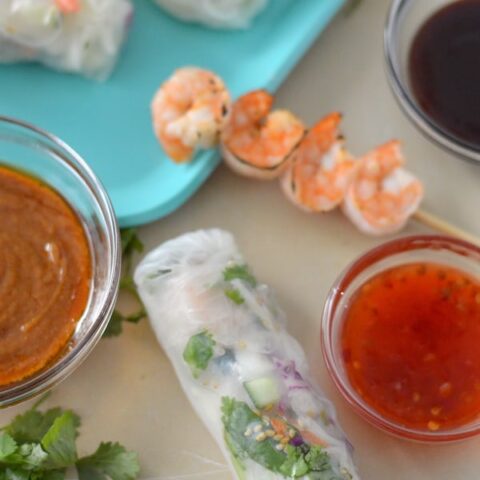 Fresh, flavorful, and simple to make! These Grilled Shrimp Spring Rolls are the perfect party appetizer or light meal. 