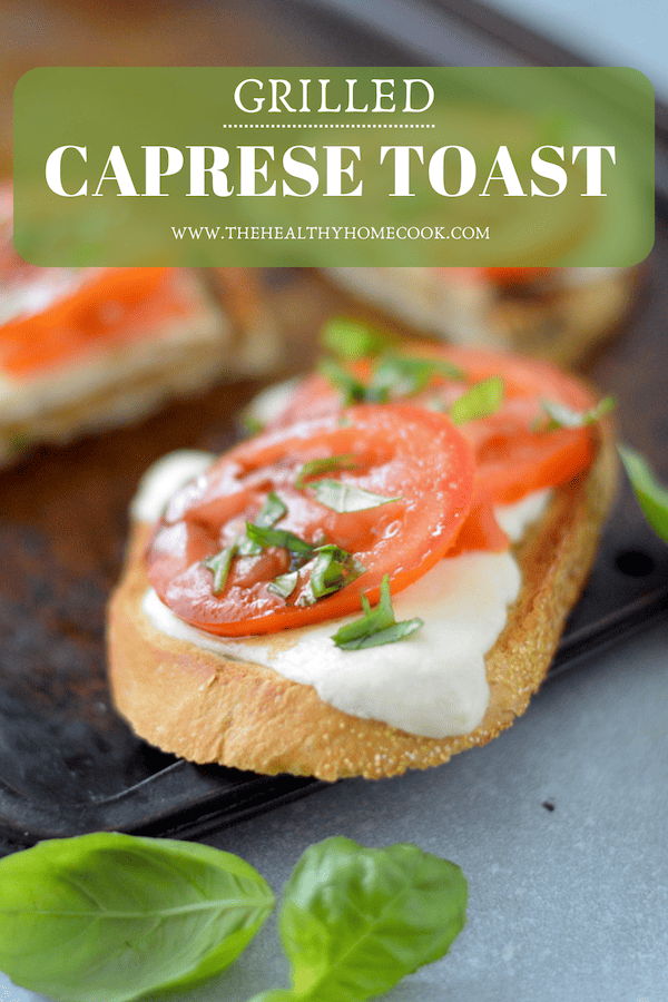 Grilled Caprese Toast. Charred rustic toast, topped with melted mozzarella, fresh tomatoes and a drizzle of balsamic. Perfect all year!