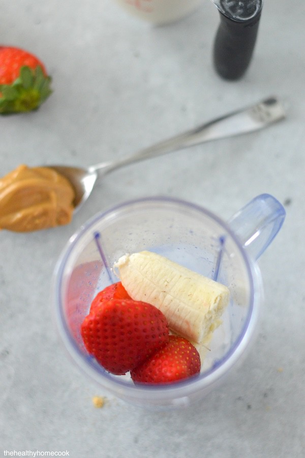 Made with just a few healthy ingredients, this creamy Strawberry Peanut Butter Smoothie is an easy breakfast or snack kids will love.