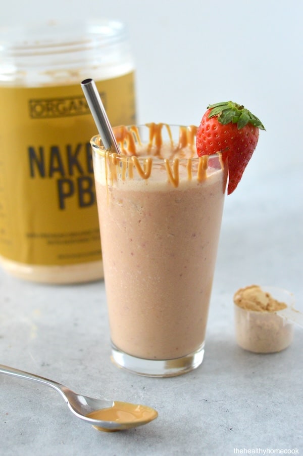 Made with just a few healthy ingredients, this creamy Strawberry Peanut Butter Smoothie is an easy breakfast or snack kids will love.