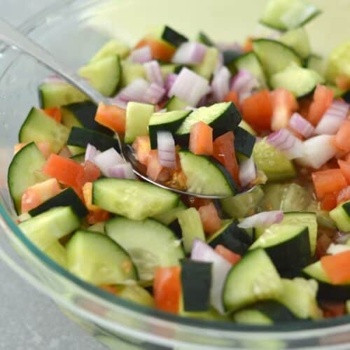This healthy, light cucumber salad is quick to throw together and a refreshing dish to serve at any event!