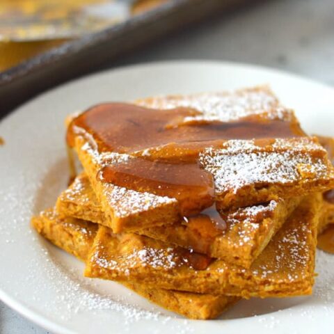 These Pumpkin Sheet Pan Pancakes are easy, soft and packed with flavor. They are the perfect breakfast treat on a fall morning.