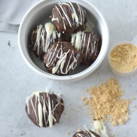 Creamy Greek yogurt, powdered peanut butter, and a chocolate shell make this dessert a must-try. Perfect healthy treat for kids and adults.