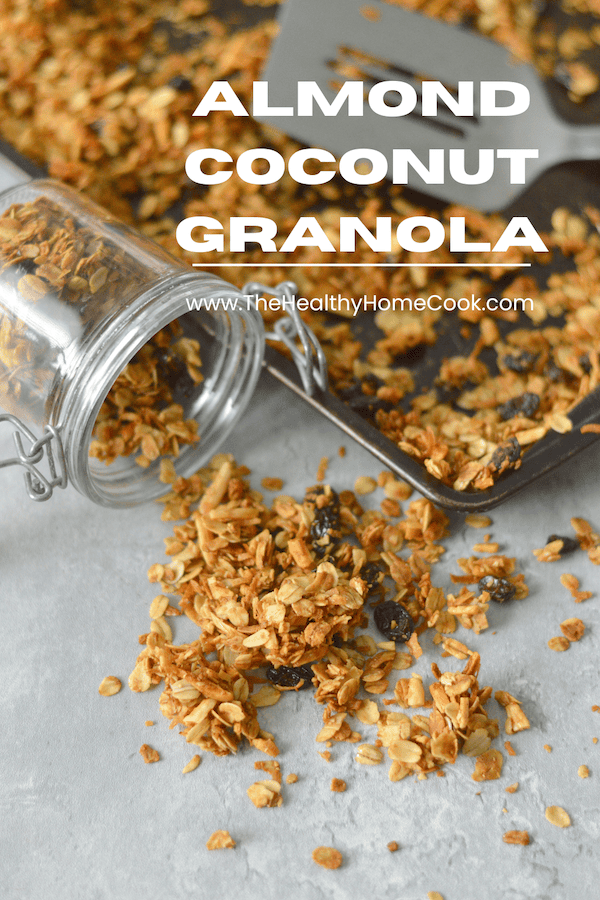 Grab this easy recipe now! My Almond Coconut Granola is perfect over Greek yogurt, fruit, or just to snack on at work.