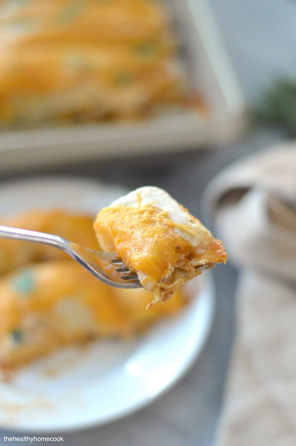 These Shredded Chicken Enchiladas strike the perfect balance between comfort food and healthy meal prep! Perfect for busy weeknights!