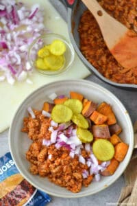This Sloppy Joe Bowls recipe is super quick and easy! They're great for busy weeknights and a hit with the whole family! 