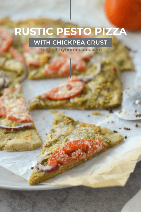 Make pizza night extra special with this Pesto Pizza with Chickpea Crust. It's easy to make and full of flavor!