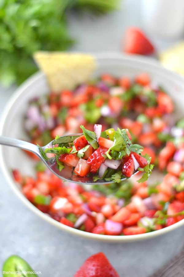This Spicy Strawberry Salsa is sweet, spicy, and perfect for dipping or adding flavor to grilled meats or seafood.