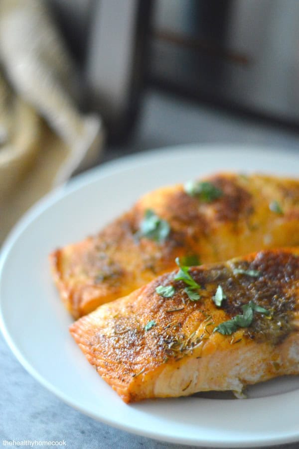 Crispy outside, juicy salmon inside, this air fryer recipe is easy and tastes better than from a restaurant!