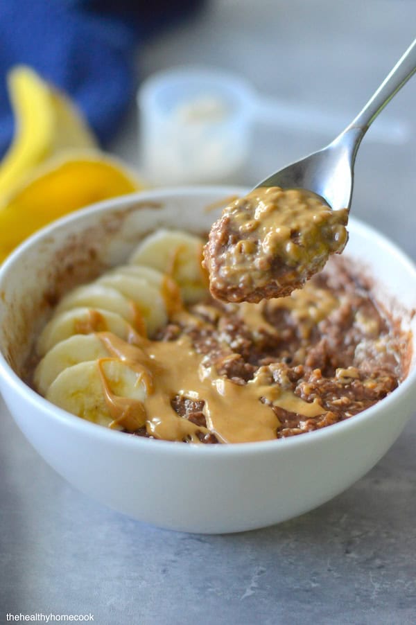 Loaded with protein, whole grains, and rich chocolatey flavor, this Protein Packed Brownie Batter Oatmeal makes a perfect morning meal.