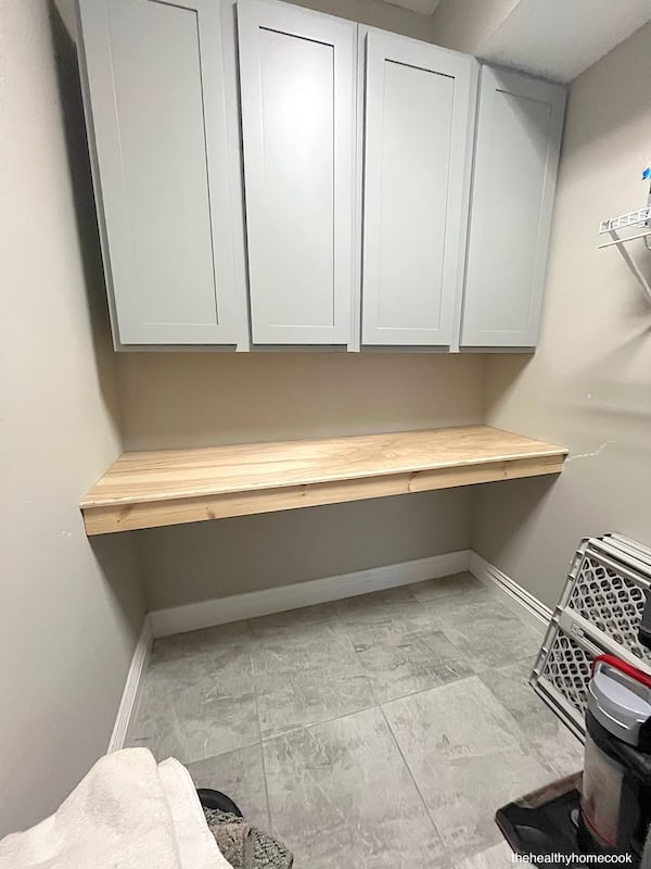 Counter top installed on wooden frame.